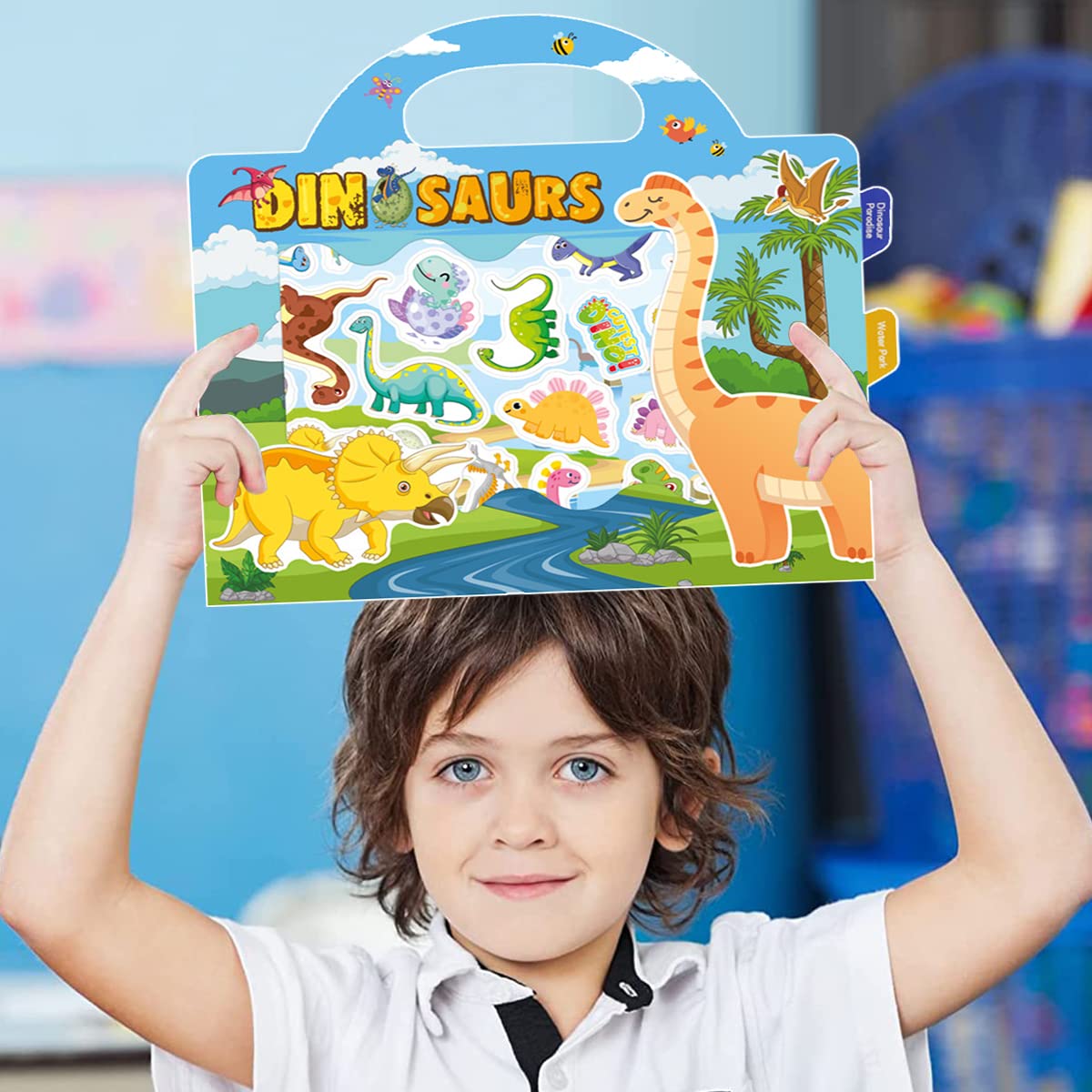 PATPAT Montessori Busy Books for Kids, Reusable Sticker Book for Kids Cartoon Dinosaur Sticker Book for Girls Boys Busy Book for Toddler Educational Learning Toys Birthday Gifts for Kids 3+ Years Old