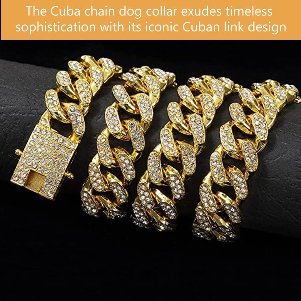 Qpets Dog Collar, Dog Chains for Strong Dogs, Dog Collar Chain for Large Dogs, Rhinestone Shining Metal Dog Neck Chain Collar with Secure Clasp (60CM/23.6'')