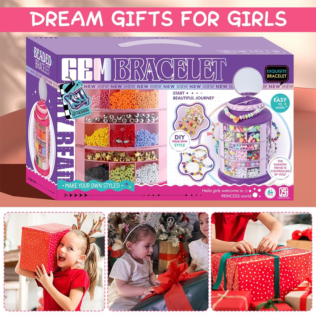 PATPAT DIY Bracelet Making Kit for Girls, Kids DIY Jewelry Making Kit Beads with Storage Case DIY Friendship Jewelry Box Craft Bracelet Making Kit Christmas Gift Birthday Gift for Girls Age 6+
