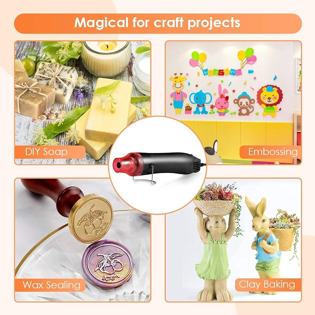HASTHIP® Handheld Mini Heat Gun 300W Hot Air Multi-Function Electrical Tool for DIY Embossing Shrink Wrapping Drying Paint EU Plug 3 PCS