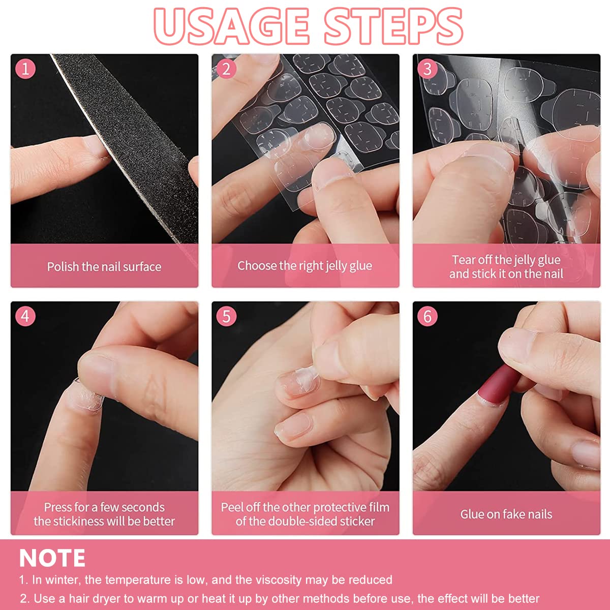 MAYCREATE 720pcs Double-Side Nail Adhesive Tabs, Nail Glue Stickers False Nail Jelly Gel Glue Tabs Nail Glue Transparent Flexible Adhesive Fake Nails Tab for Press on Nails