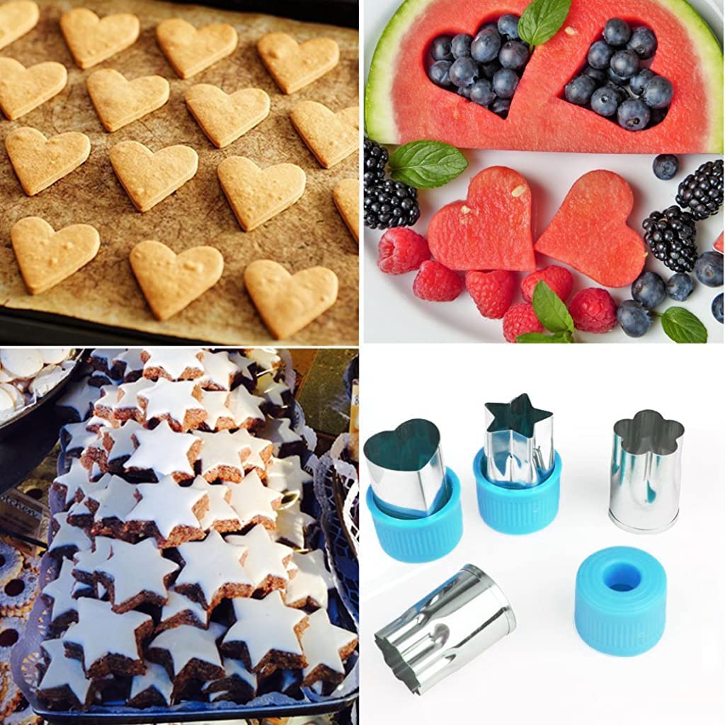 HASTHIP 10 Pcs Cookie Cutter Shapes Set, Stainless Steel Fruit Cutter Shapes Embossing Mold, Bread Sandwich Cutter for Kitchen, Baking Mold, Pastry Mold (Blue)