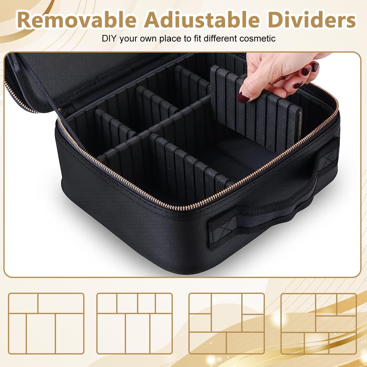MAYCREATE Travel Makeup Organizer Pouch with 4K Vanity Mirror & LED Fill Light(3 Modes, Stepless Dimming), Cosmetic Brushes Storage Bag Case- Adjustable Dividers, Waterproof