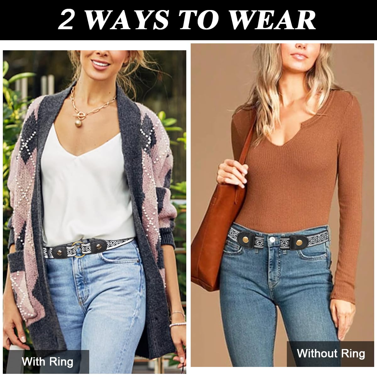 PALAY Chic Buckle Free Belt Women Belt Invisible Stretchy Belt Buckle Free Belt Adjustable Jeans Belt Women Waist Belt for Jeans, Pants, Trousers, 17.7-30.7 inches