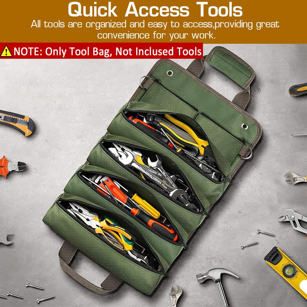 Serplex Tool Bag Tools Storage Bag Portable Roll Up Multi Compartment Tools Bag with Detachable Zipper Pouch, Tool Organizer Bag with Handle Tool Bag for Technicians, Mechanics(No Tools)