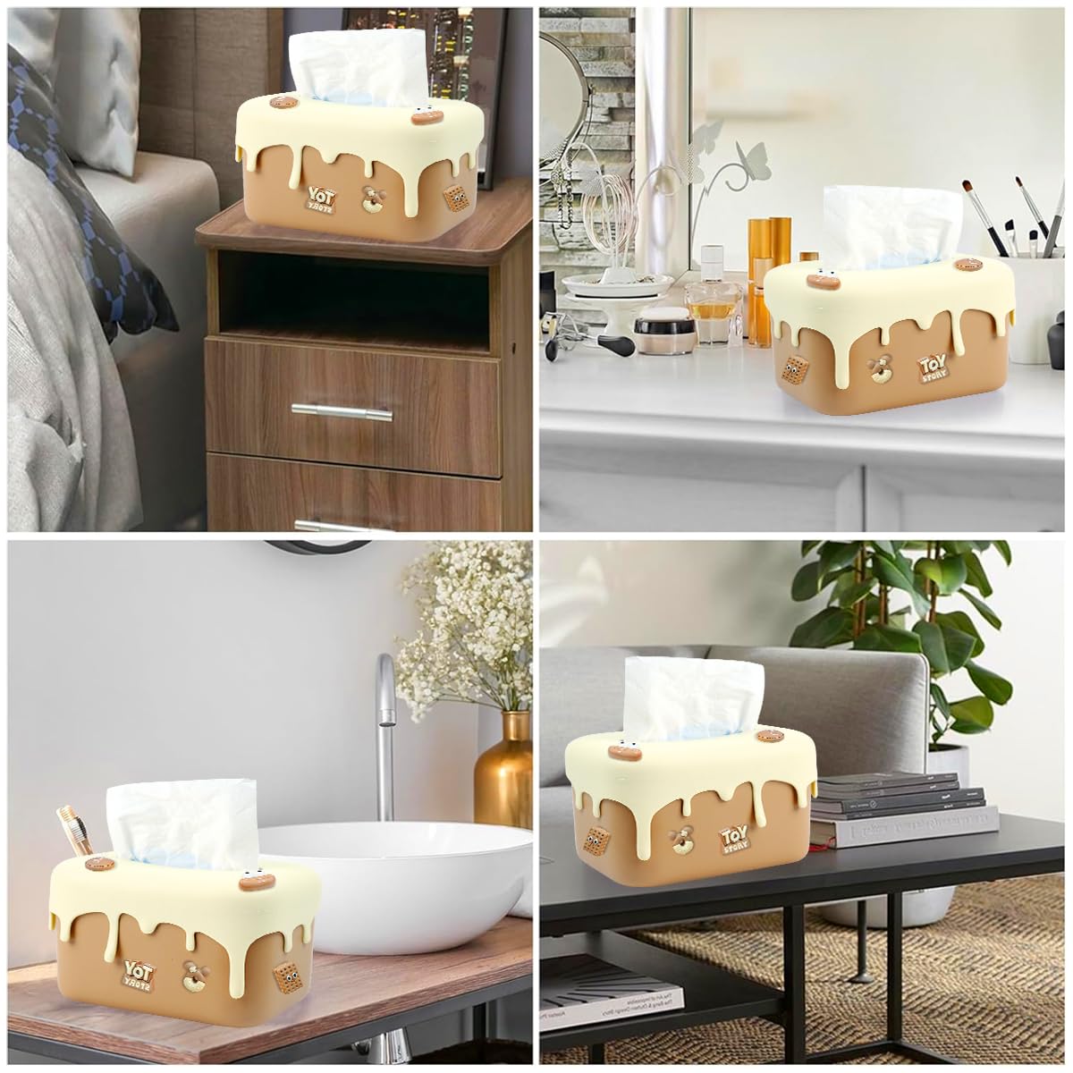 HASTHIP Kawaii Tissue Paper Box Cover for Disposable Paper Facial Tissues, Tissue Paper Case Dispenser Spring/Loaded Tissue Box for Home, Office, Car(25x16x12cm)