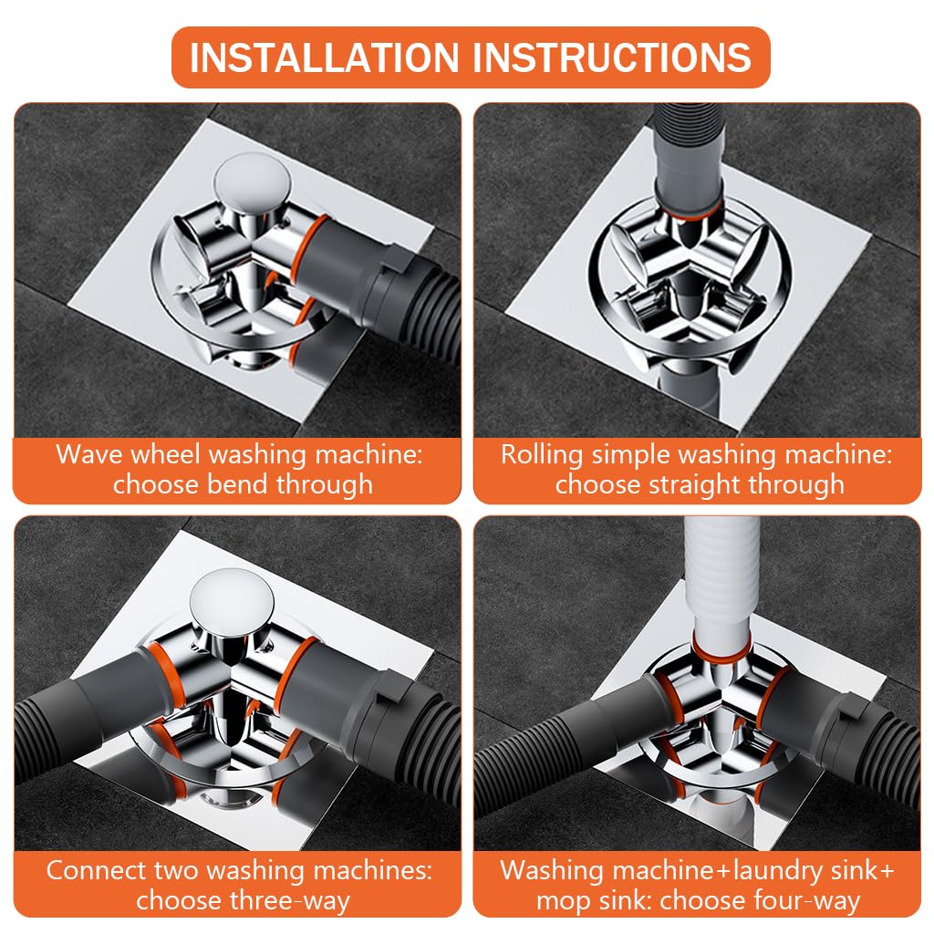 HASTHIP Washing Machine Drainage Adaptor, Triple Inlet Floor Drain Connector with Anti-Odor Gravity-Control Valve, Multi Interchangeable Adapters, Anti Clogging & Anti Pests, Ideal for Kitchen Sink