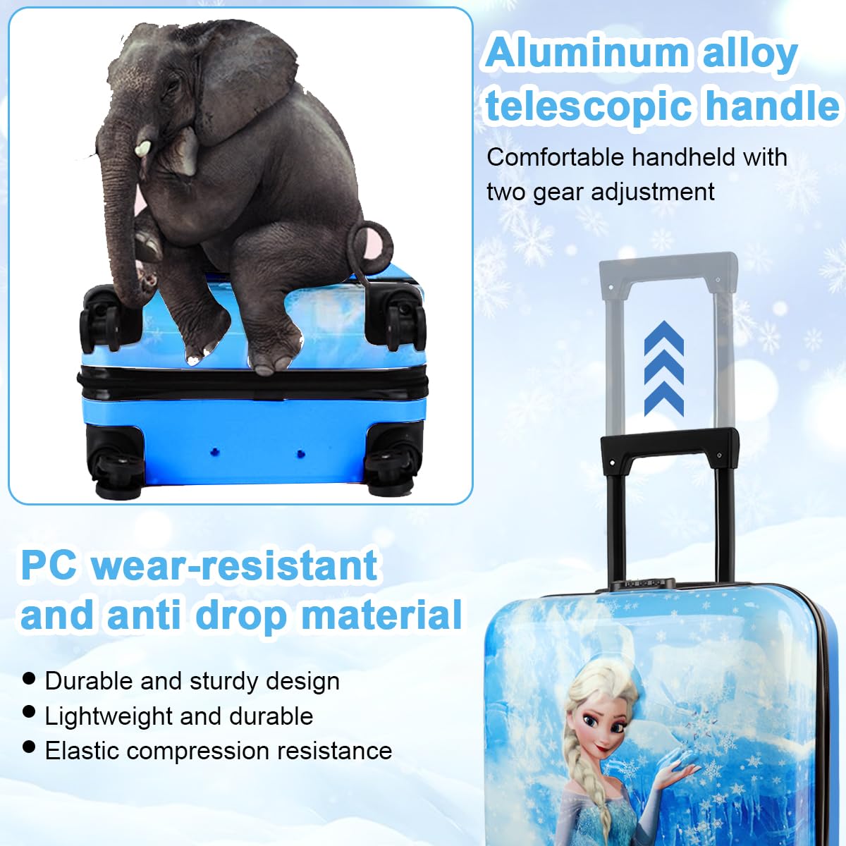 PALAY Kids Travel Luggage 20'' Wheeled Luggage with Combination Password Lock Sturdy PC Travel Suitcase Cute Cartoon Elsa Carry-on Wheeled Luggage Travel Roller Luggage School Gift for Students