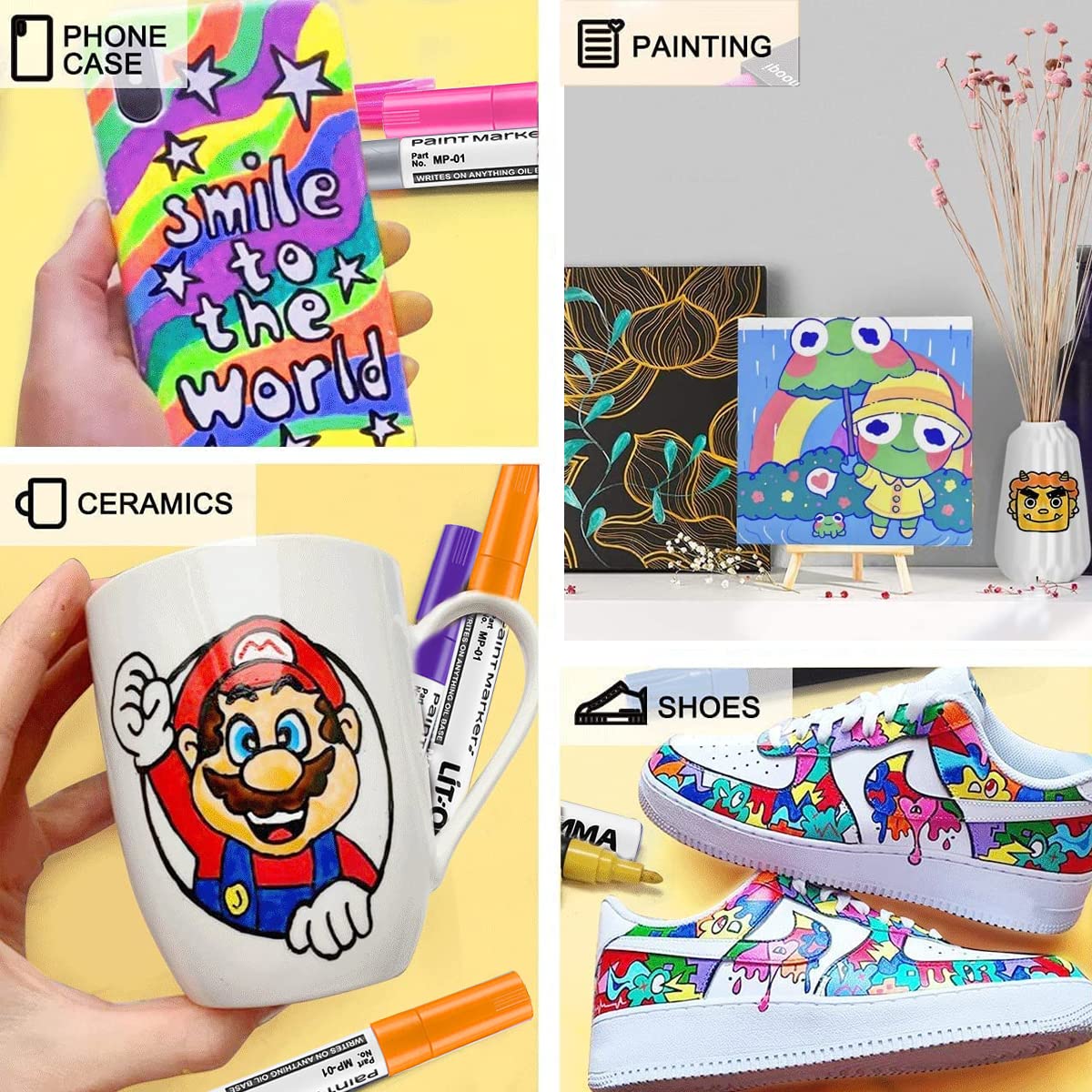 HASTHIP Paint Pens Paint Markers Never Fade Quick Dry and Permanent, 12 Colors Oil-Based Waterproof Paint Marker Pen On Rock Painting, Ceramic, Wood, Fabric, Plastic, Canvas, Glass, Mugs
