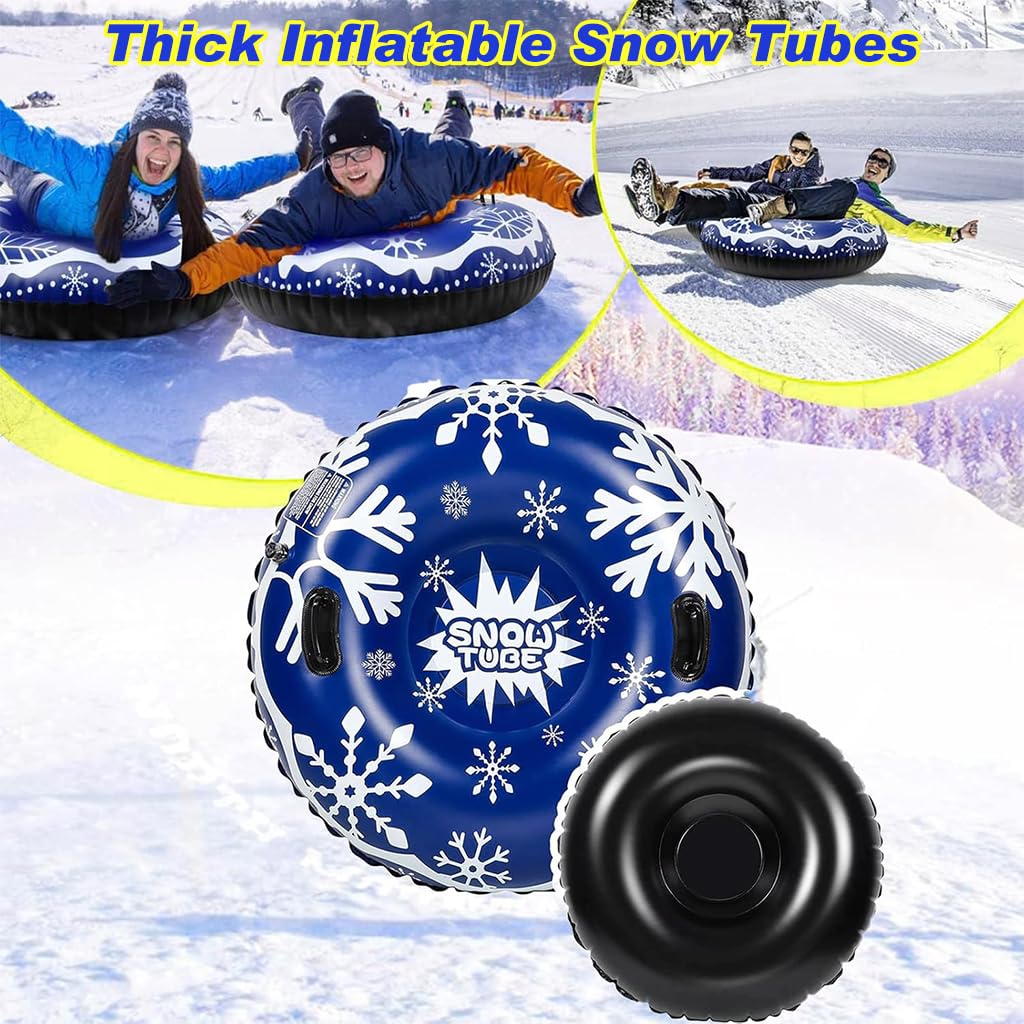 Proberos Inflatable Snow Tube 47 inches PVC Snow Tubing 0.8mm Thicken Wear Resistant Snow Tube with Handle Mountain Snow Tube for Kids, Adults Winter Portable Outdoor Snow Tube