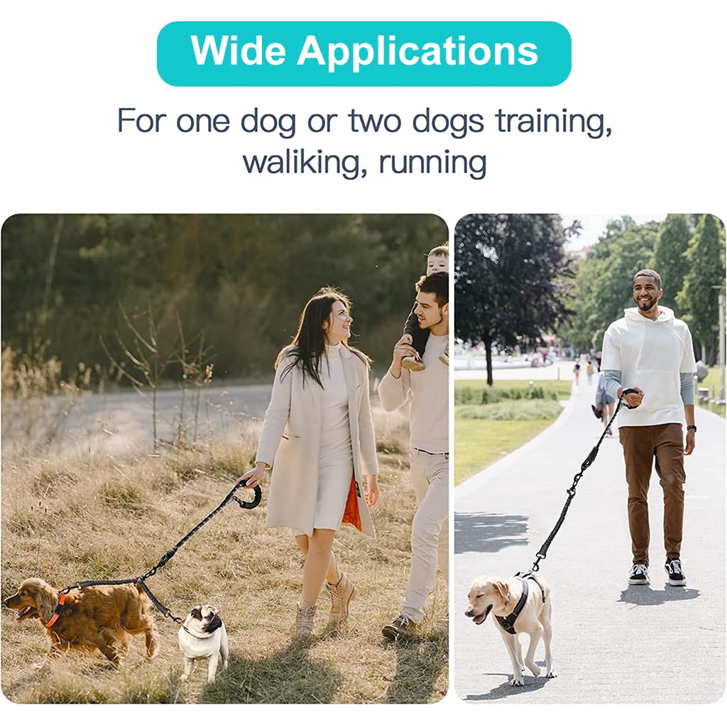 Qpets Double Dog Leash, Durable Reflective Dog Leash, Soft Paded Handle, Retractable Dogs Leash Anti-Strain Leash Braided Rope No Tangle Dog Leash for Small Medium Large Dogs(Black)