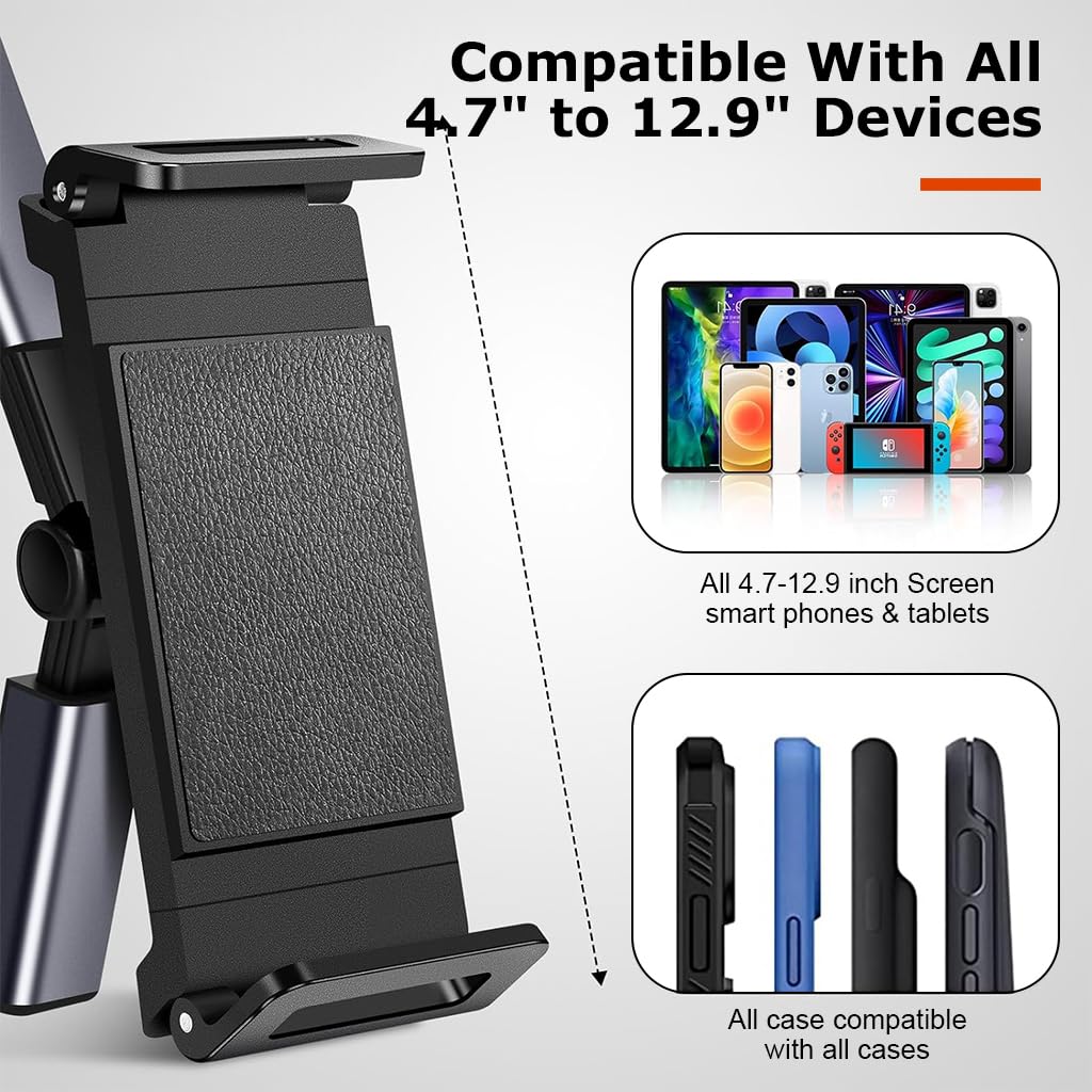 STHIRA Tablet Holder Phone Holder Back Seat 360° Rotation Headrest Mounted Retractable Tablet Phone Holder Universal Clip On Tablet Holder for Fits All 4.7-12.9