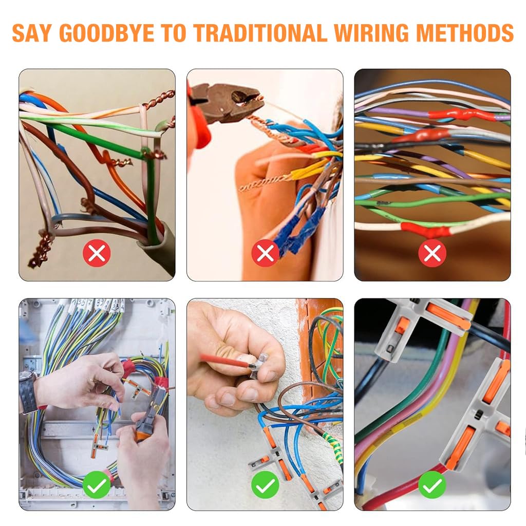 Serplex 30Pcs Wire Connectors T-Shape 3 Way Wire Conductor Quick Cable Splitter Electrical Connectors Push-in Terminal Block Wire Connectors Universal Wire Connector for AWG 28-12 Cable