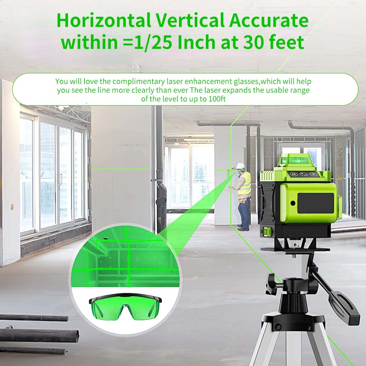 HASTHIP Laser Level 16 Lines Laser Level Self Leveling 4D Rechargeable Laser Level Machine with Accessories Pack Horizontal Vertical Four-Plane Leveling and Alignment Laser Level