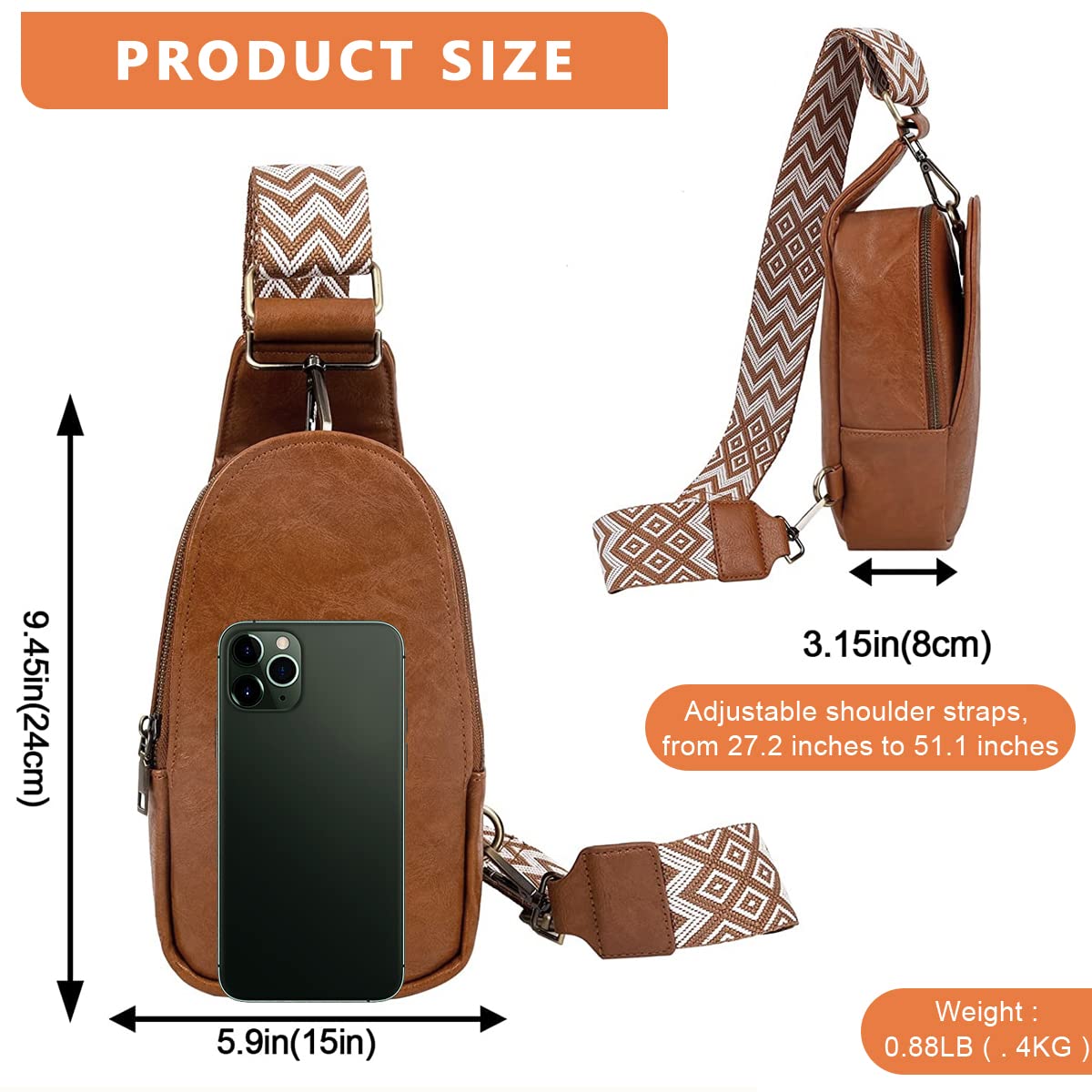 PALAY Women Cross-Body Chest Bag Phone Bag PU Shoulder Bag with Adjustable Strap Sling Bag Shoulder Bag for Daily Commuting,Travel Brown