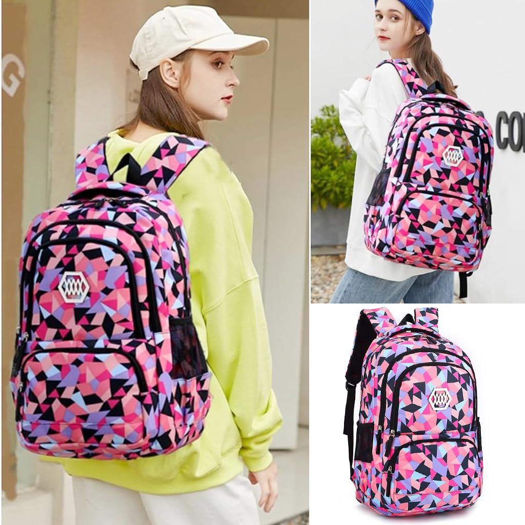 PALAY Fashion Backpack Student Shoulder Backpack Geometric Printed Travel Backpack Laptop Backpack Multi-pouches Large Capacity School Backpack