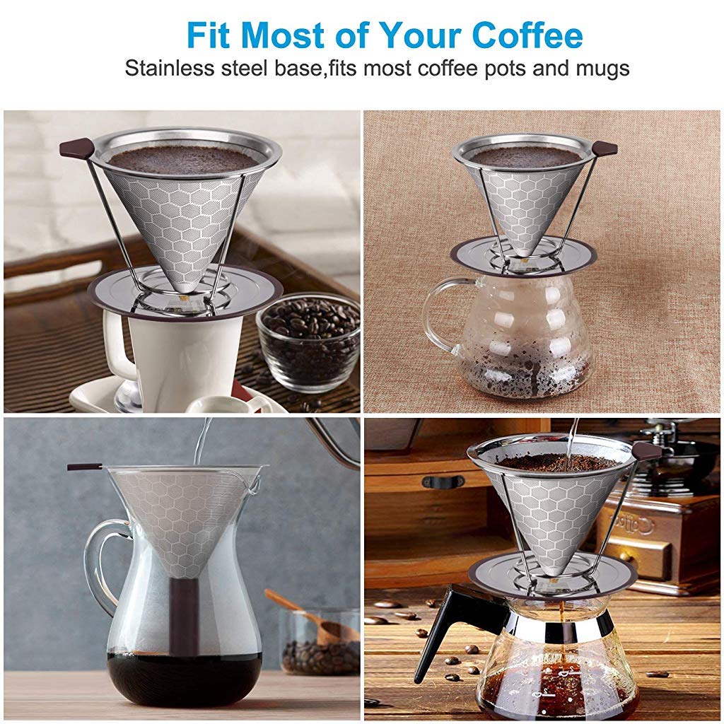 HASTHIP Filter Coffee Maker 800 Mesh with Handle Pour Over Coffee Filter Stainless Steel V60 Coffee Dripper 100% Paperless Maker Honeycomb Cup Cafe Keeping Nature Coffee Flavour Easy To Use And Clean