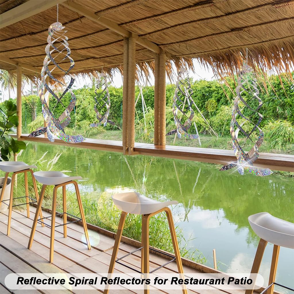 Optifit 3Pcs 40cm Bird Repellent for Balcony, Silver Reflective Spiral Disk Pigeon Scarer, Ornamental Spiral Deterrent Control Device for Roof Edge, Fence