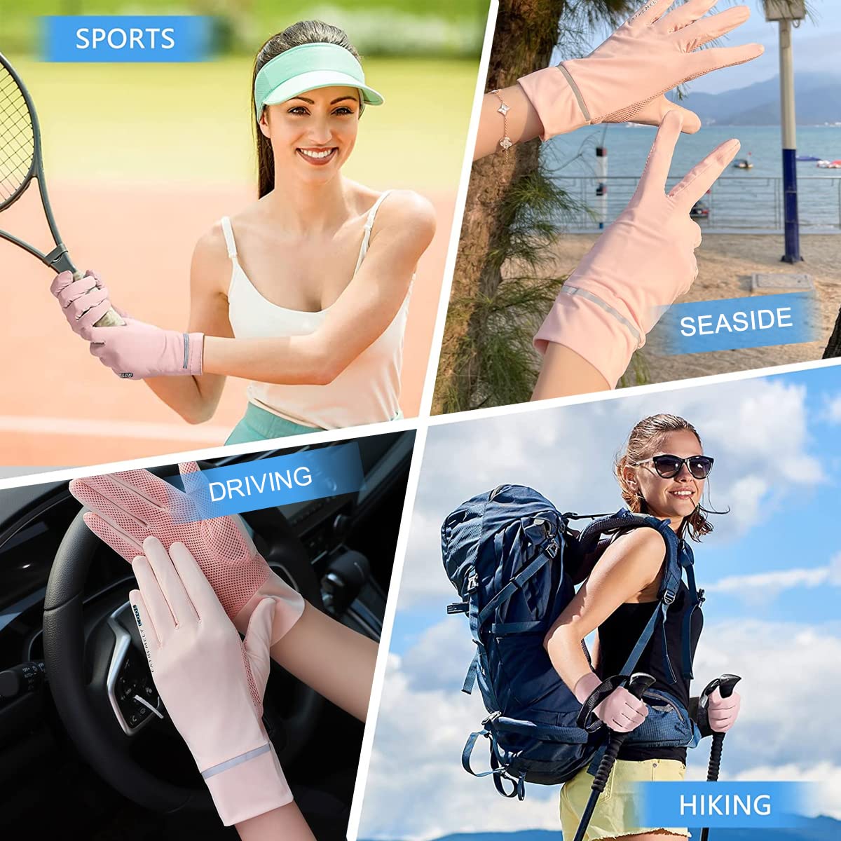 PALAY Hand Gloves for Women Sun Protection Non Slip Touch Screen Gloves, Cooling Summer Bike Gloves for Cycling Fishing, Mesh Breathable Full Finger Gloves - UPF 50+, Pink