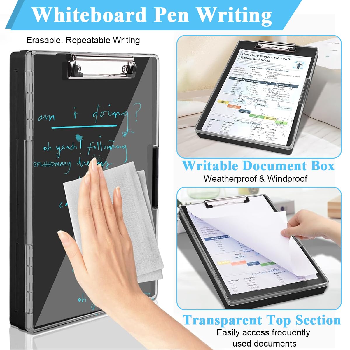 Climberty A4 Clipboard File Folder, 2-In-1 Dual-Layer Design, Dry Erase Plastic Nursing Clipboard Box, High Capacity Clipboard Folder for Teacher Coaches, School & Office Supplies, 240x340x37mm
