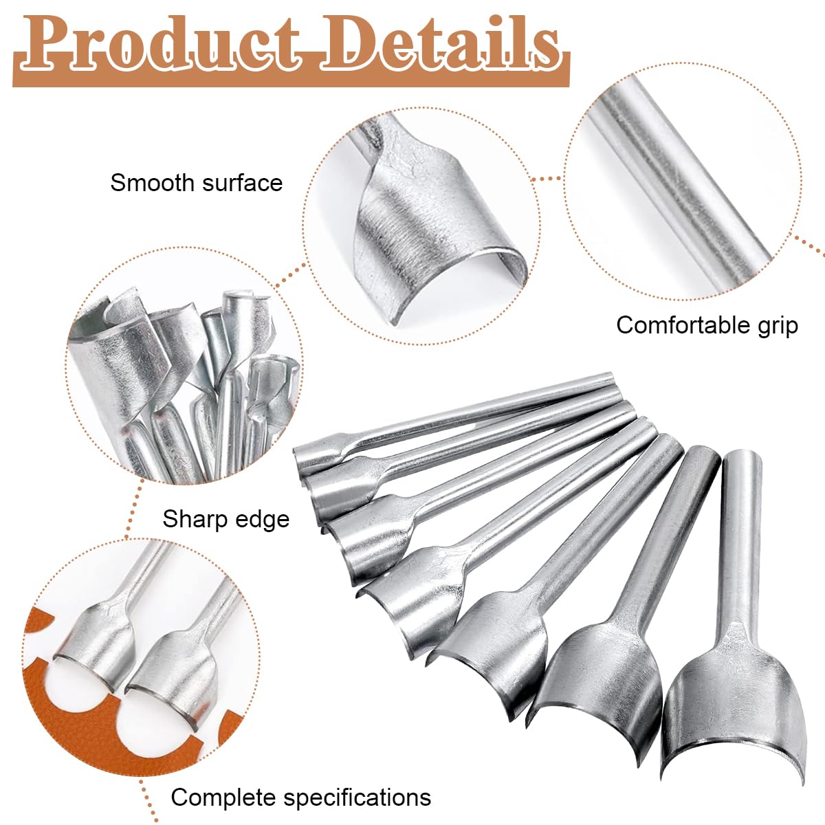 HASTHIP 7 Pieces Leather Craft Tools Half-Round Punch Arc-Shaped Leather Edge Cutter Punch for Crafting Strap Belt, Wallet and Bag DIY Handwork, 10-40mm