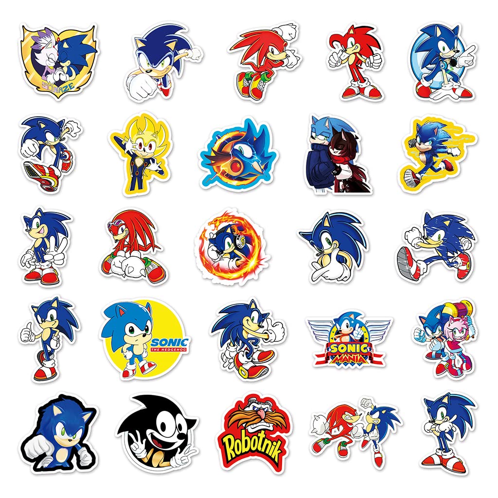 ELEPHANTBOAT 51 Pcs Sonic Super Durable Vinyl Sticker Pack, Adorable Waterproof Hedgehog Stickers for Teens,Boys,Girls,Laptop,Skateboard,Water Bottle,Computer,Phone and Bike