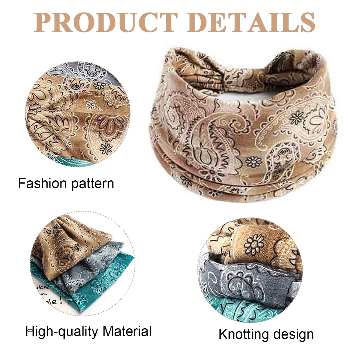 Proberos 3PCs Women's Hair Band, Gym HeadbandsHeadbands for Women, Premium Stretchy Bohemian Head Bands Hair Accessories, Elastic hair band for women Wear for Yoga, Badminton, Marathons, Cycling