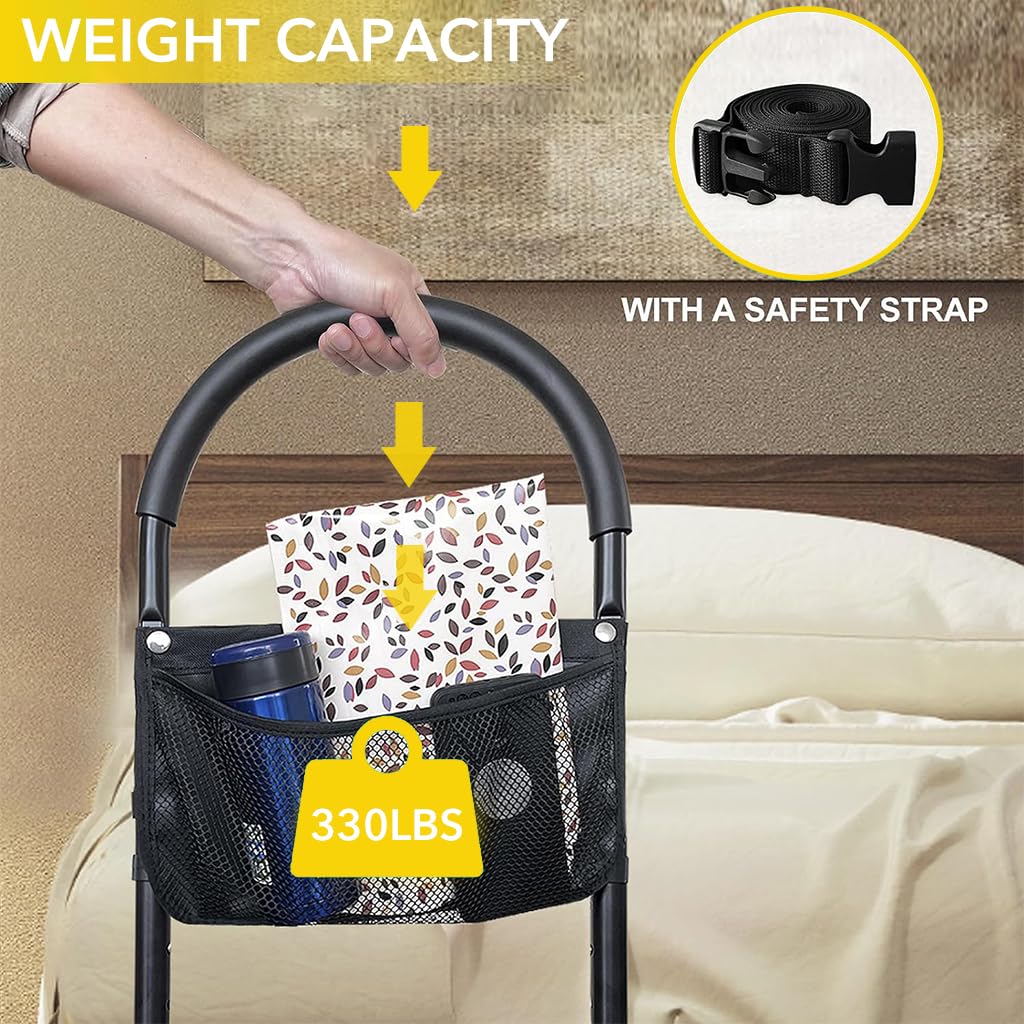HANNEA Medical king Bed Assist Rail with Adjustable Heights - with Storage Pocket - for Seniors with Hand Assistant bar - Easy to get in or Out of Bed Safely
