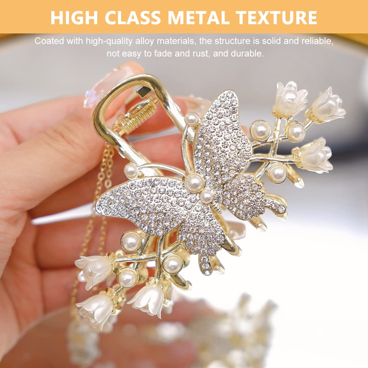 PALAY Pearl Hair Claw Clips for Women Tassel Butterfly Large Hair Clip Clutchers for Hair Golden Alloy Hair Styling Jaw Clips Bun Hair Accessories Gift