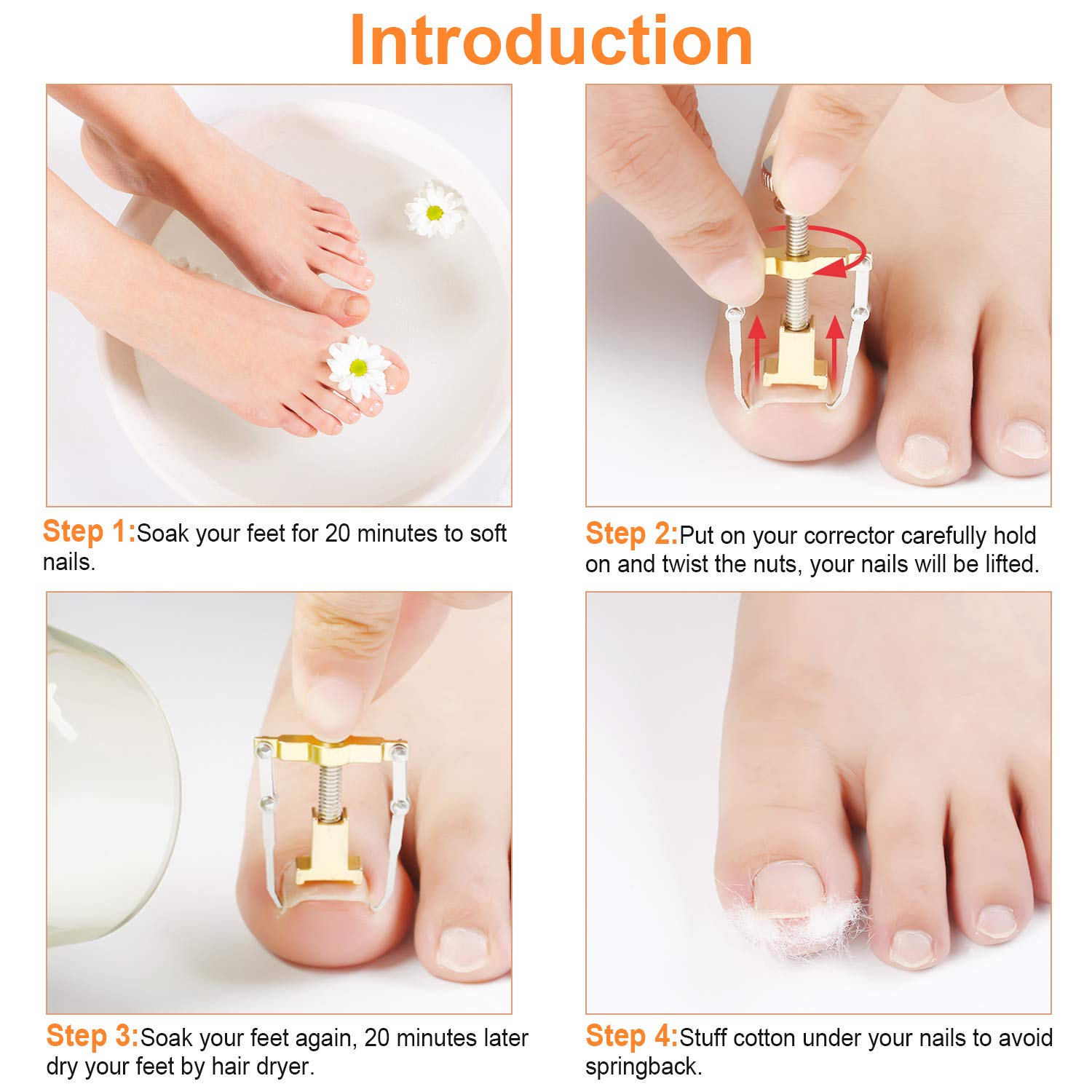 MAYCREATE Ingrown Toenail Treatment Tool Kit 8 Pieces Ingrown Toenail Corrector Kit Includes Ingrown Toenail Lifter, Ingrown Toenail Cuticle Tool, 16 Toenails Brace Stickers, Toenail File