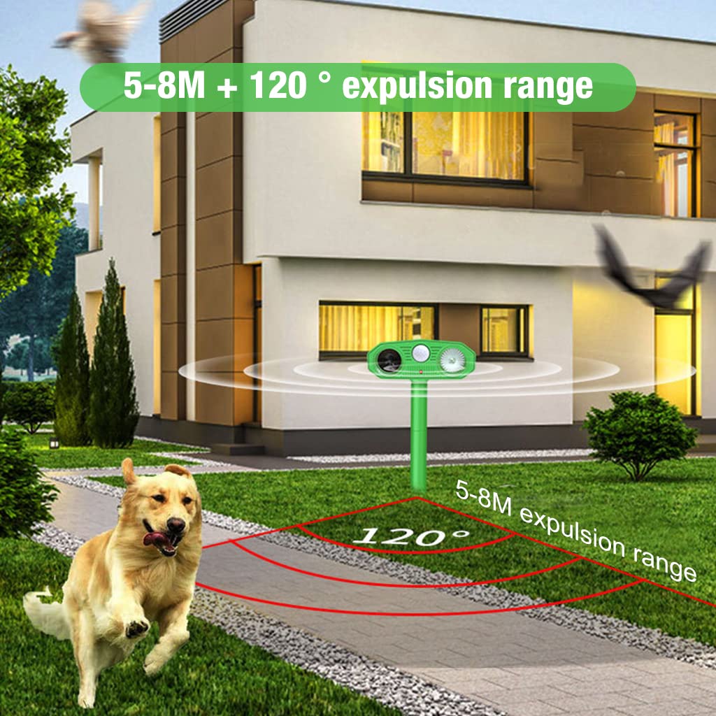 HASTHIP Ultrasonic Pest Repeller with Infrared Sensor and Flashing Lights for Garden, Waterproof Solar Pigeon Repellent and Dog Repellent Device for Get Rid of Mole, Gopher, Snakes, Underground Pests