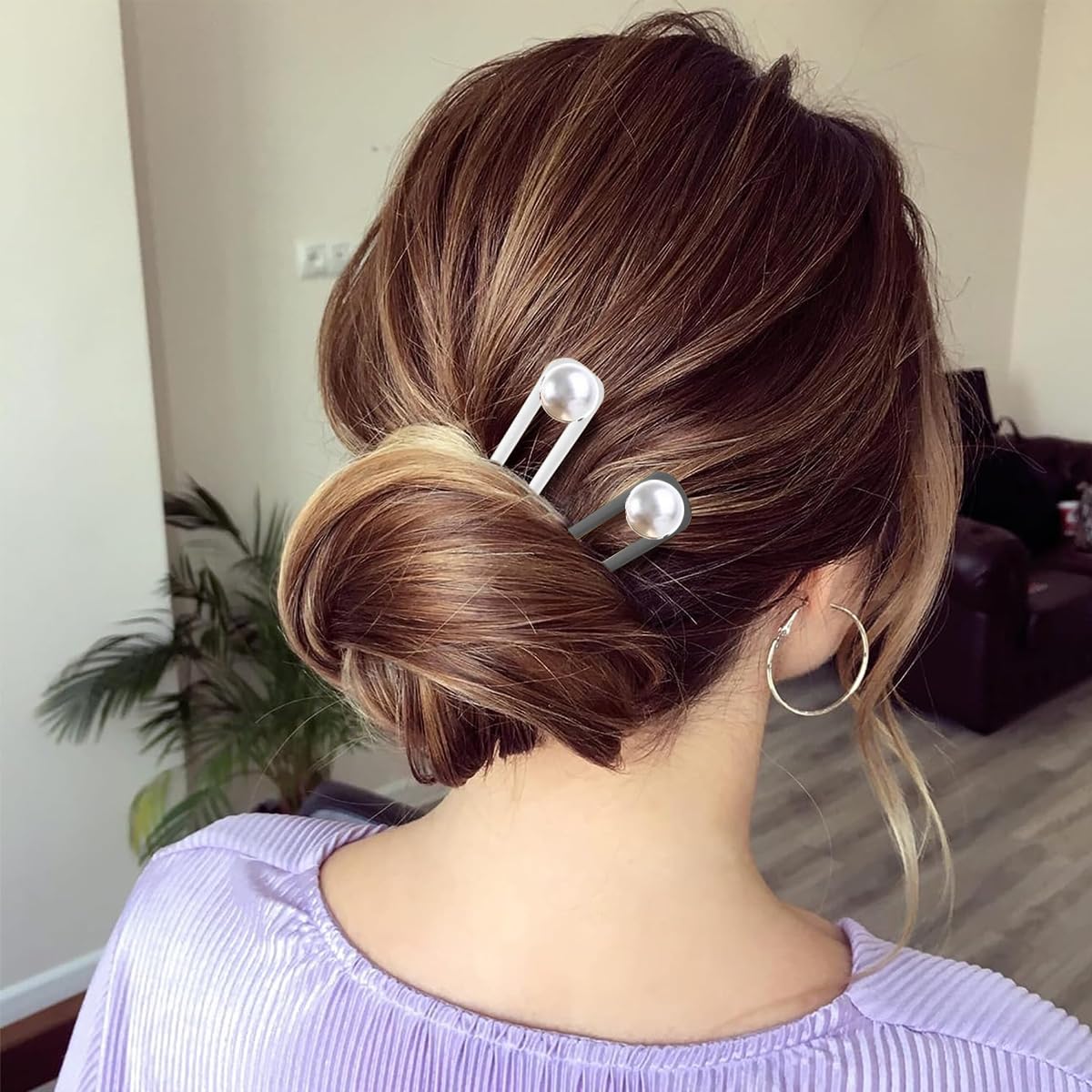 MAYCREATE 4Pcs Pearl Hair Stick for Buns, Metal Juda Pin U Pin for Hair, 5.8in Large Hair Pins for Women Stylish Chignon Hair Bun Stick Hair Bun Accessories Girls Gift