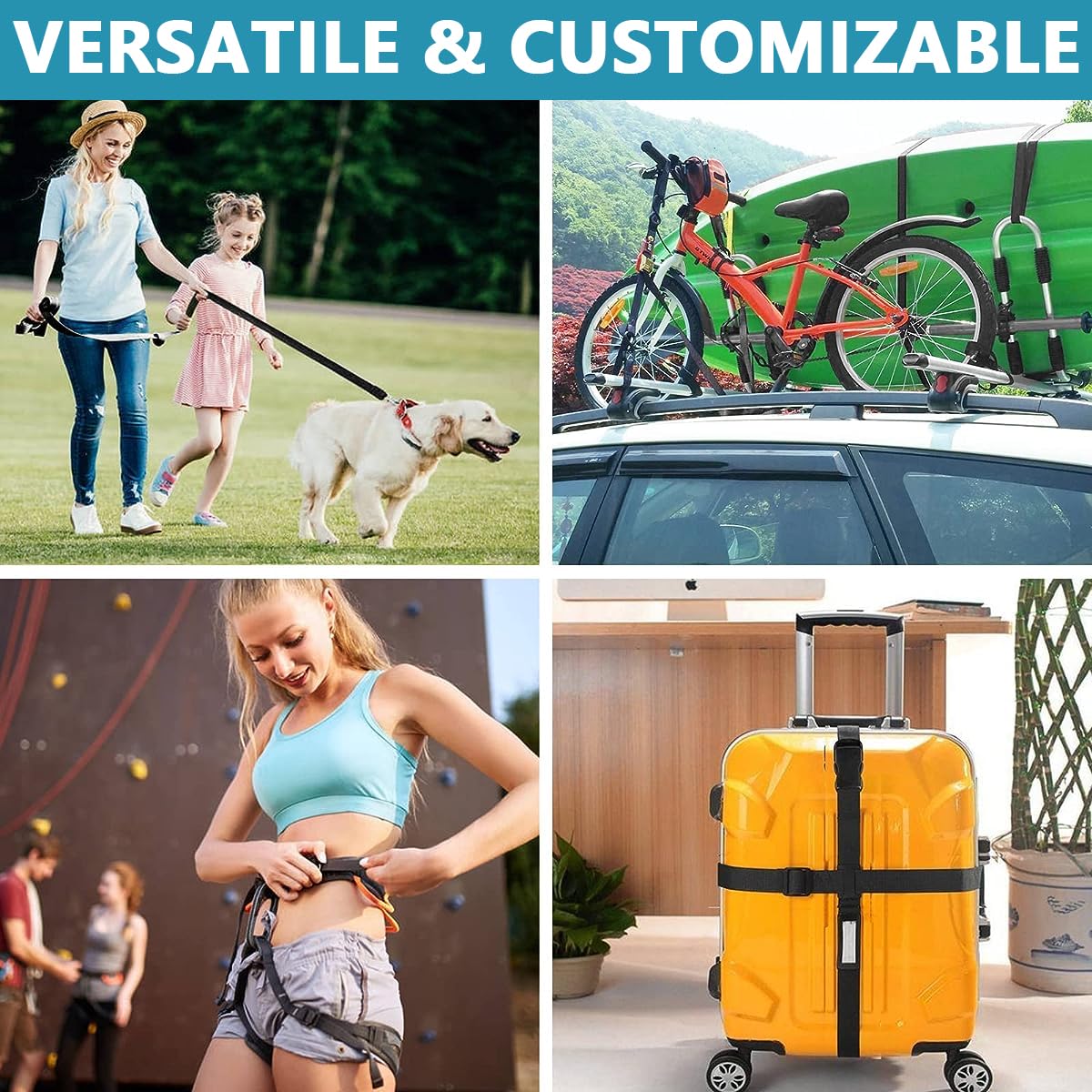 HASTHIP Buckle Strap Set with 6 Yards Nylon Webbing, 6Pcs Metal D Rings, 6Pcs Quick Side Release Plastic Buckles, 12Pcs Tri-glide Slide Clip for DIY Making Luggage Strap, Backpack Repairing