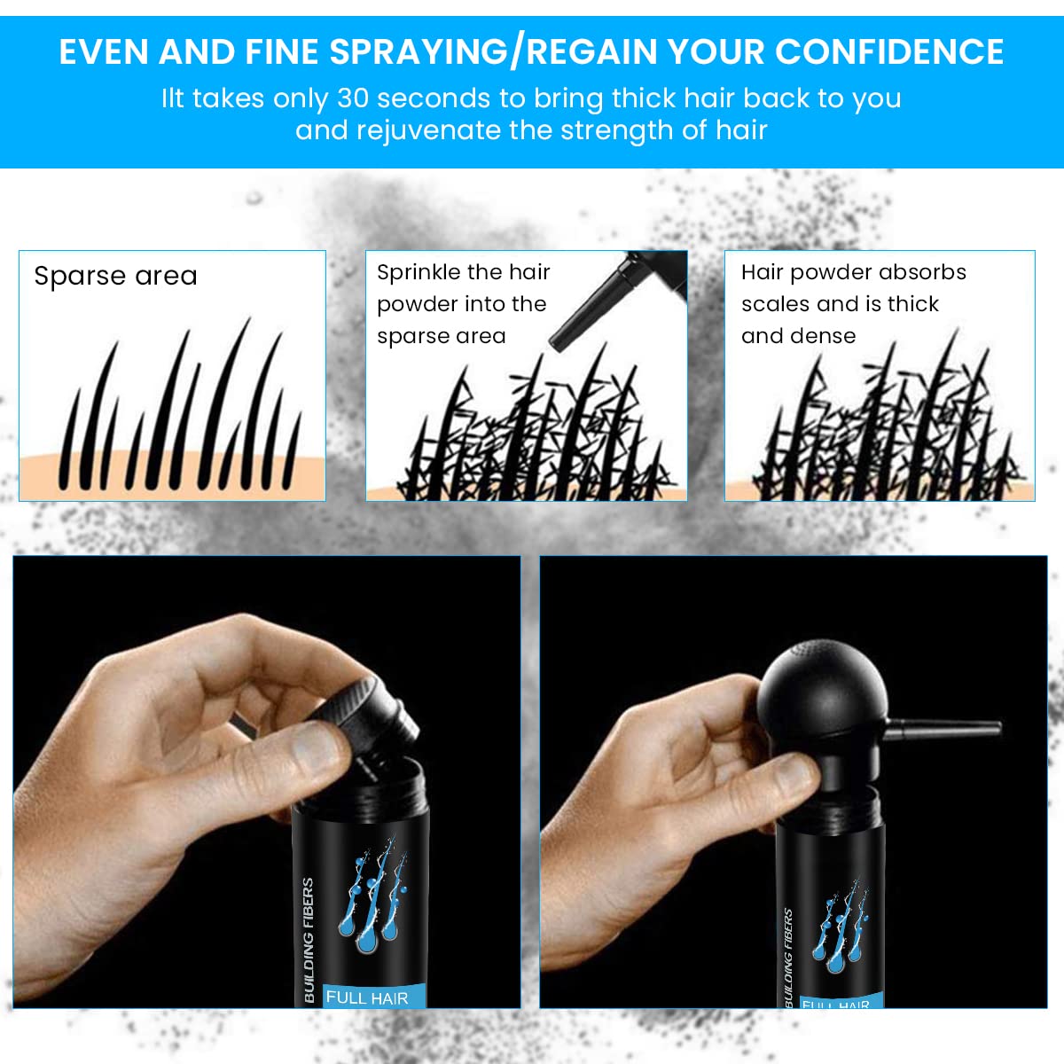 MAYCREATE Hair Building Fiber Black with Spray Applicator Kit, 27.5g Instant Hair Fibers Powder Pump Nozzle Bottle Set for Men Women Conceal & Thicken Thinning Hair Area, Hair Loss
