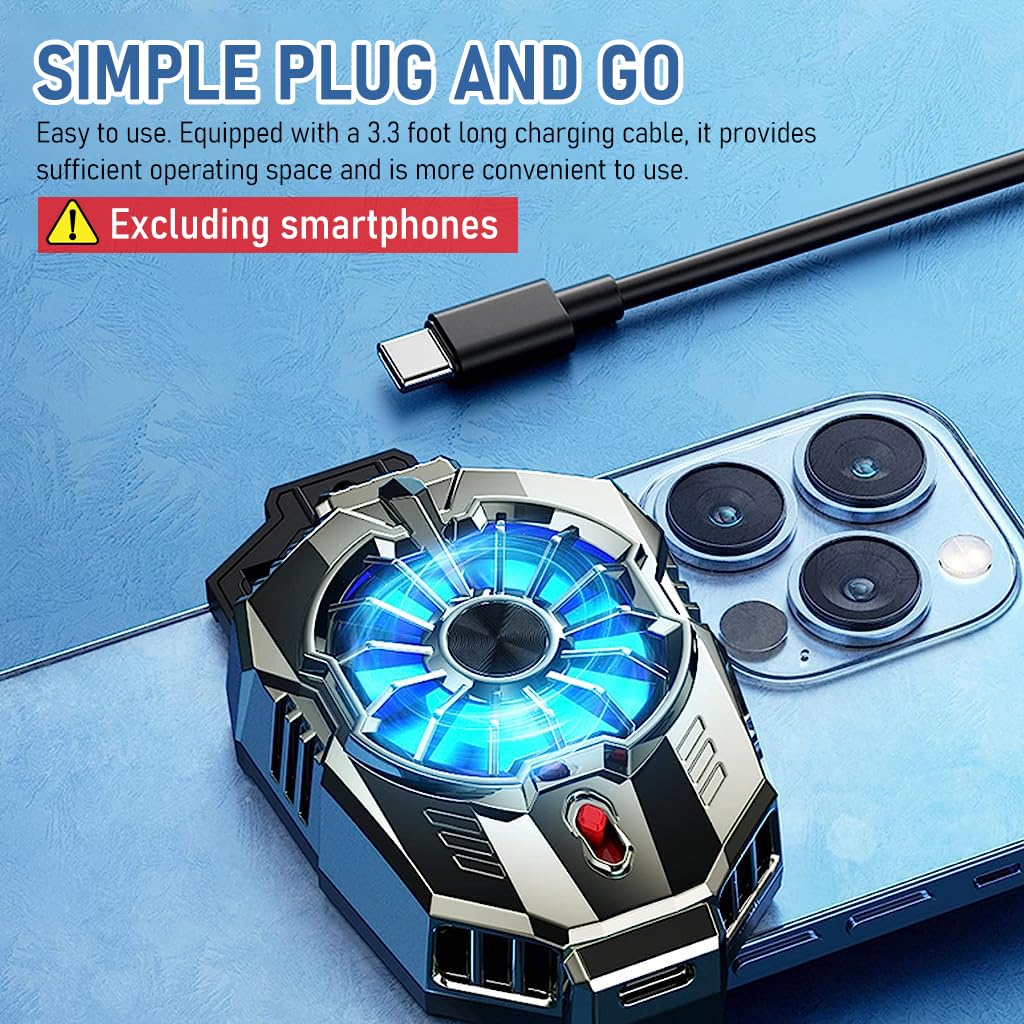 Verilux Phone Cooler for Gaming, Universal Moblie Cooler with Two Cooling Speeds, Mobile Phone Radiator Case for iPhone Android Smartphones from 4.5 to 7in, Cell Phone Cooler for Gaming Phone