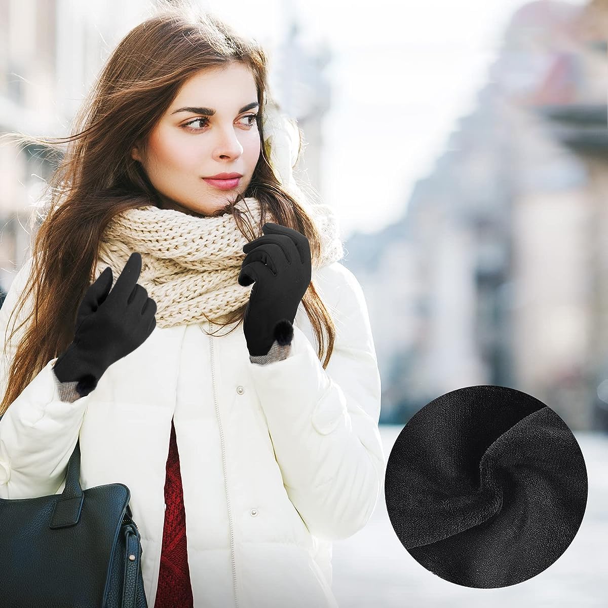 PALAY Winter Gloves for Women Warm Fleece Gloves for Girls, Winter Warm Thermal Fleece Lined Cycling Gloves Winter Outdoor Warm Gloves (Black, L)
