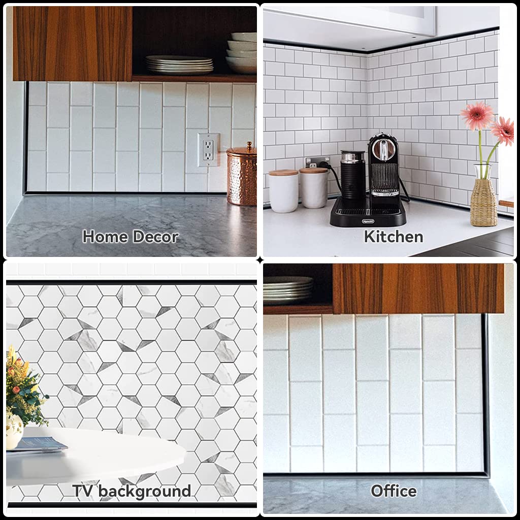 HASTHIP 10 Ft/3 M Wall Sticker Peel and Stick Trim, Self-Adhesive Waterproof Adhesive Liner, Cuttable Wall Baseboard Sticker for Wall Tile Edges, Kitchen Backsplash, Mirror Frame (Black)