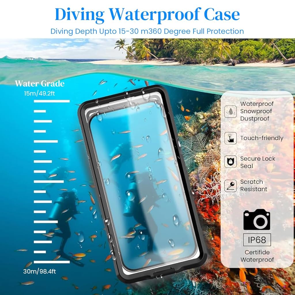 ZORBES Phone Case IP68 Self-Check Waterproof Phone Case with Clear Camera Window & Touch Screen Support Underwater Photography Universal Snorkeling Phone Cover Case for 4-7 Inches Phone