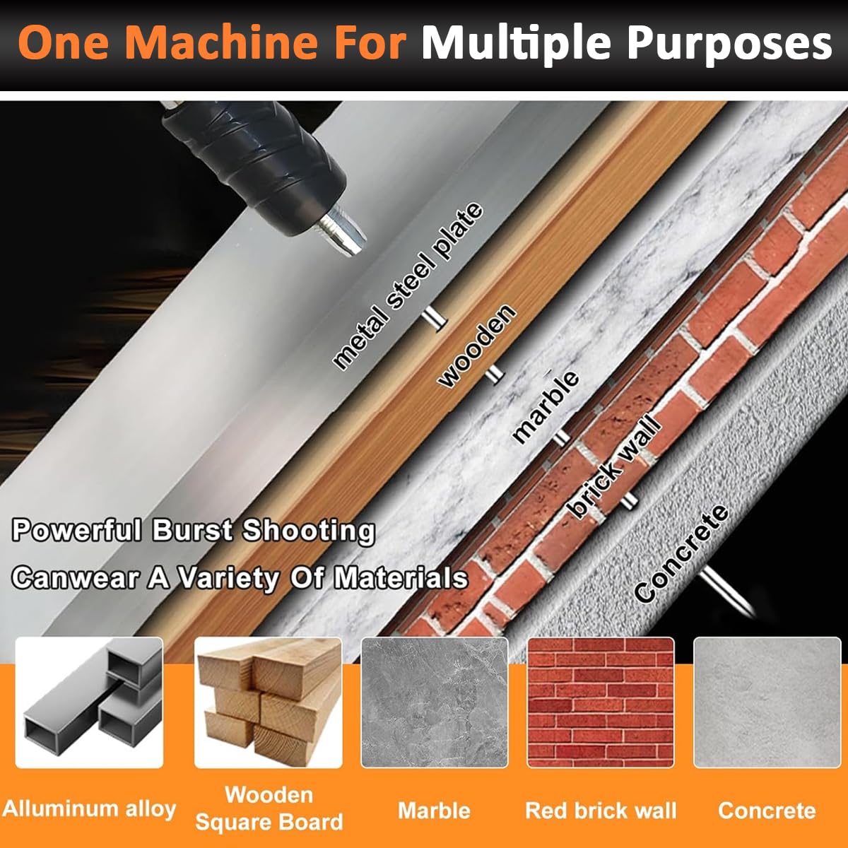 Serplex Concrete Manual Nail Gun Kit with 110Pcs Nails, Adjustable Driving Force Manual Steel Nail Gun Machine Fastening Tool, Wall Anchor Wire Slotting Device Household Woodworking