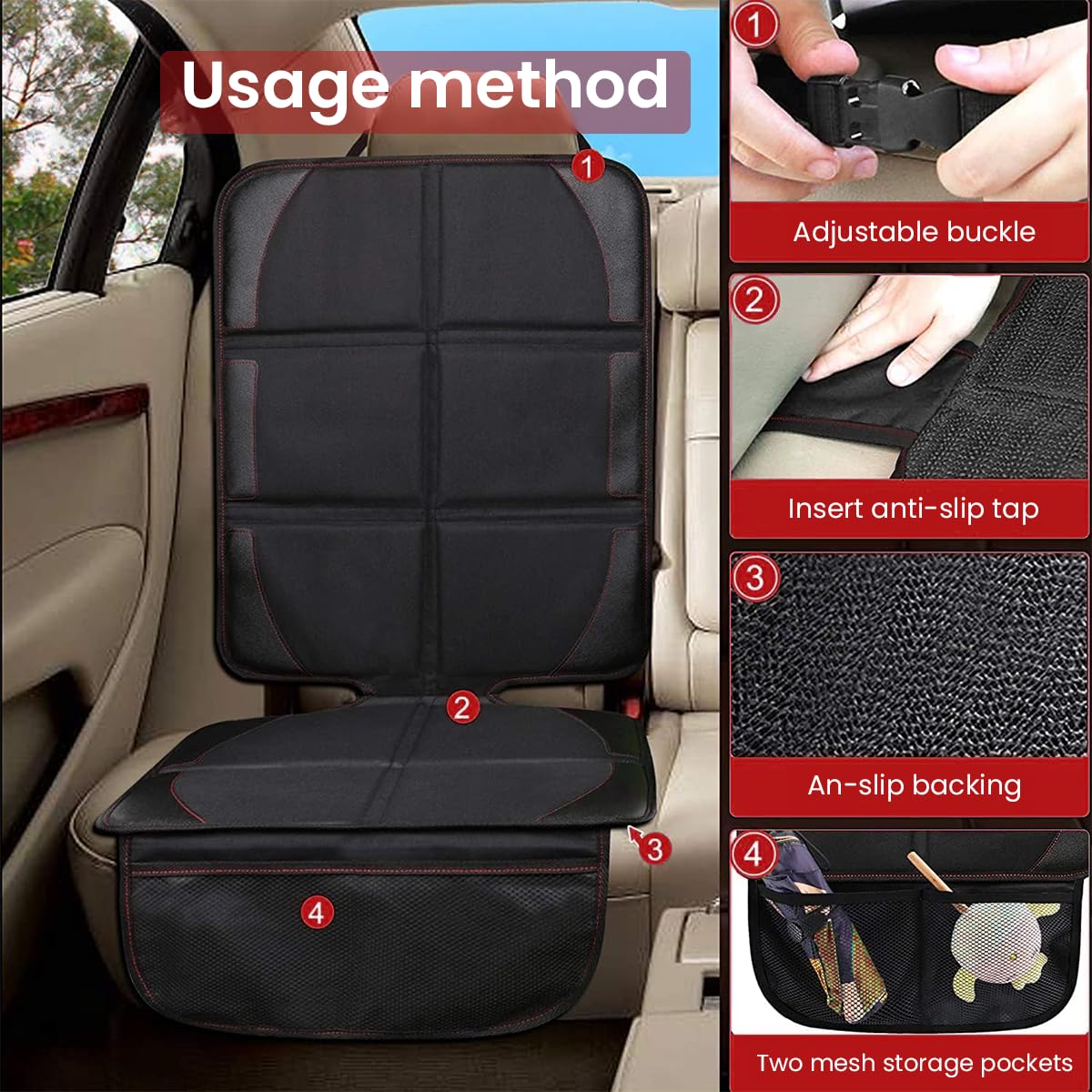 STHIRA Car Seat Protector, Car Seat Protector for Baby Carseat Anti Slip Car Seat Mat for Baby Carseat Prevent Car Seat Wear Waterproof Car Seat Protective Mat Under Baby Carseat with Storage Pouches
