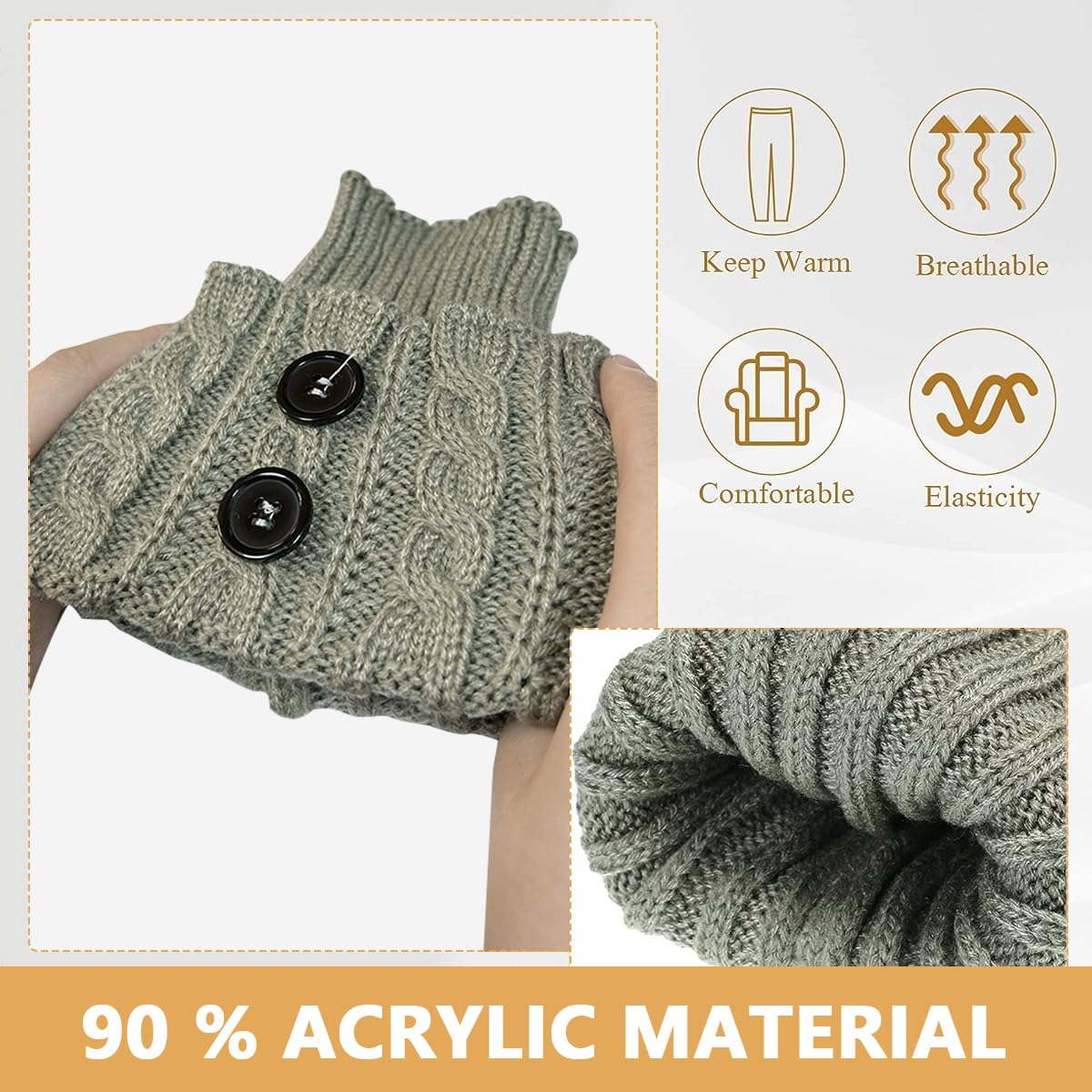 PALAY Winter Warm Boot Cuffs Short Leg Warmers for Women, Stretchy Crochet Knitted Boot Topper Socks, Fashion Leg Cuff for Girls - 1 Pair, Grey