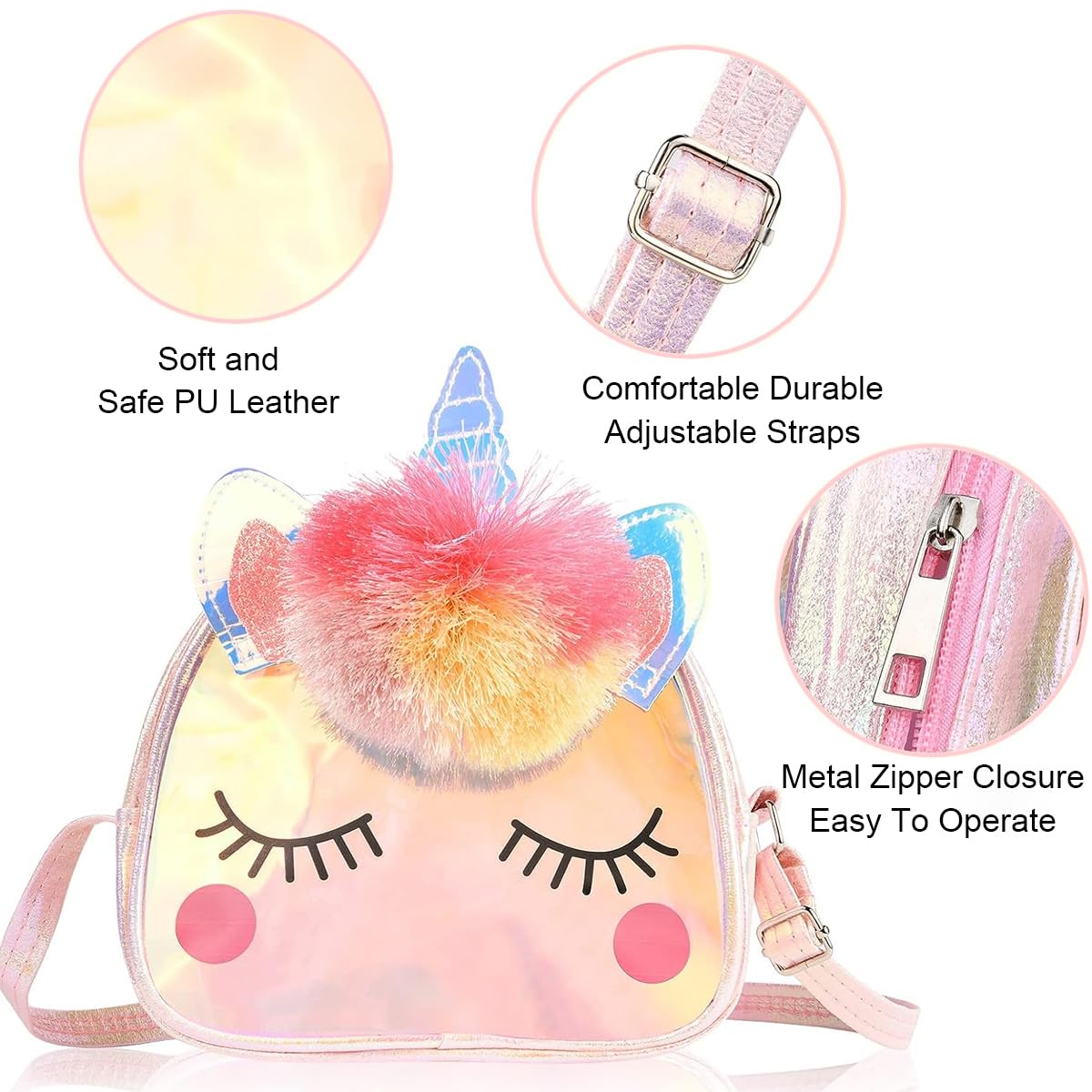 SANNIDHI Unicorn Bag with Jewelry Set for Girls, Unicorn Princess Plush Crossbody Purse Beads Necklace Bracelet Earrings Rings Set, Kids Jewellery Party Dress up Gift