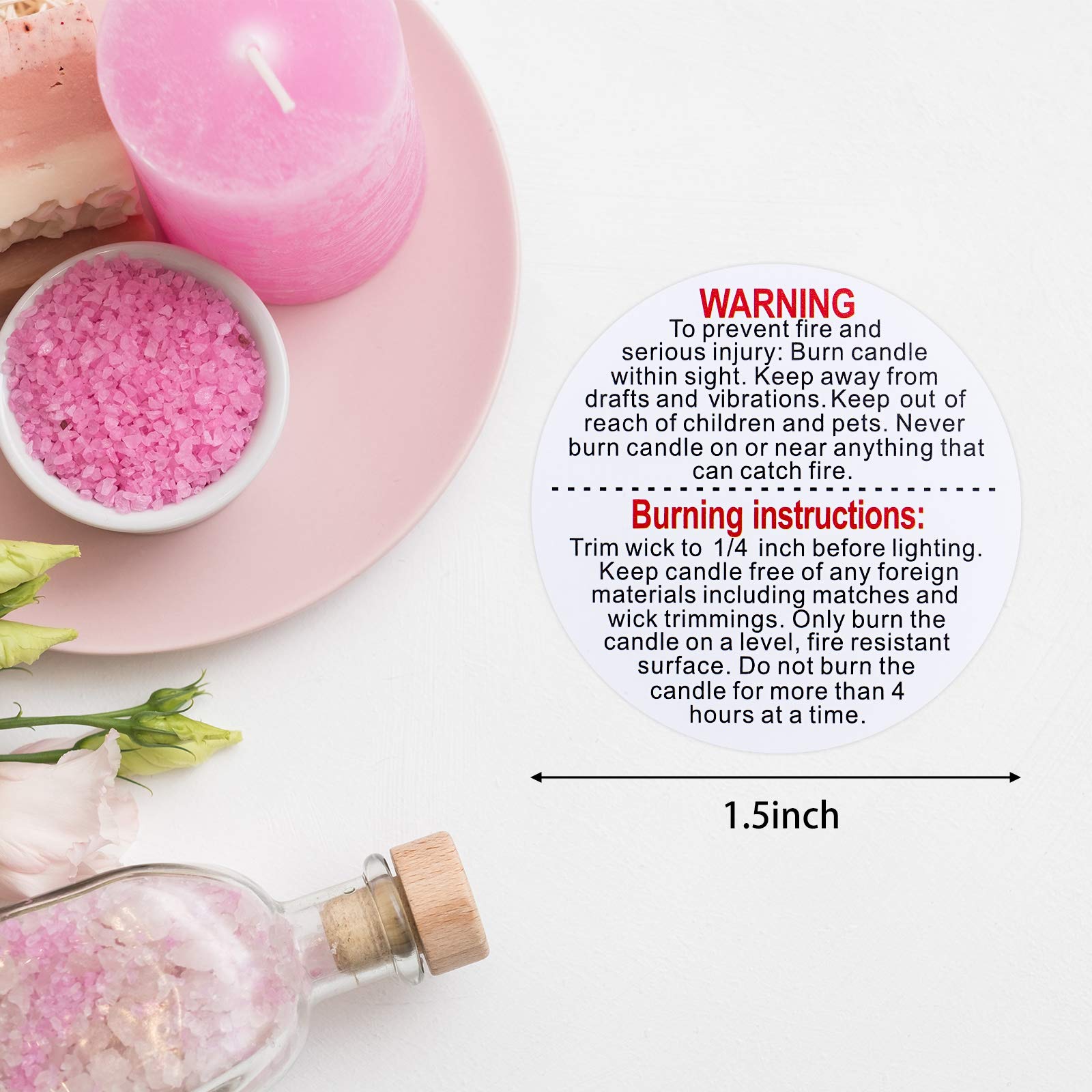 HASTHIP 500 sheet Warning Lable Sticker for Candle Jar Scented Candle Self-adhensive Warning Sticker Safety Labels Decal for 1.5 inch Candle Making DIY Candle Jars,Handmade Candle