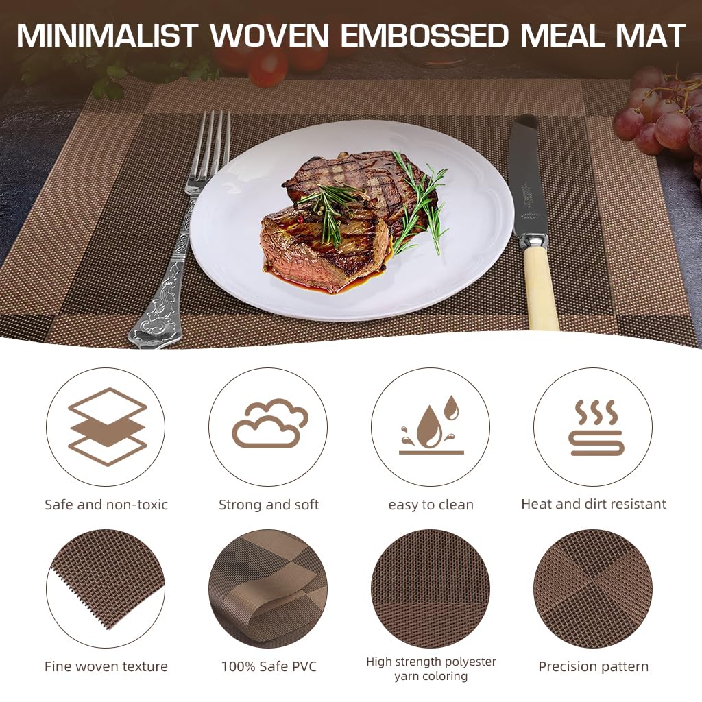HASTHIP 6Pcs Dining Table Placemats PVC Insulation Dining Placemats Coffee Minimalism Embossing Waterproof Dining Placemats, 17.7x11.8cm