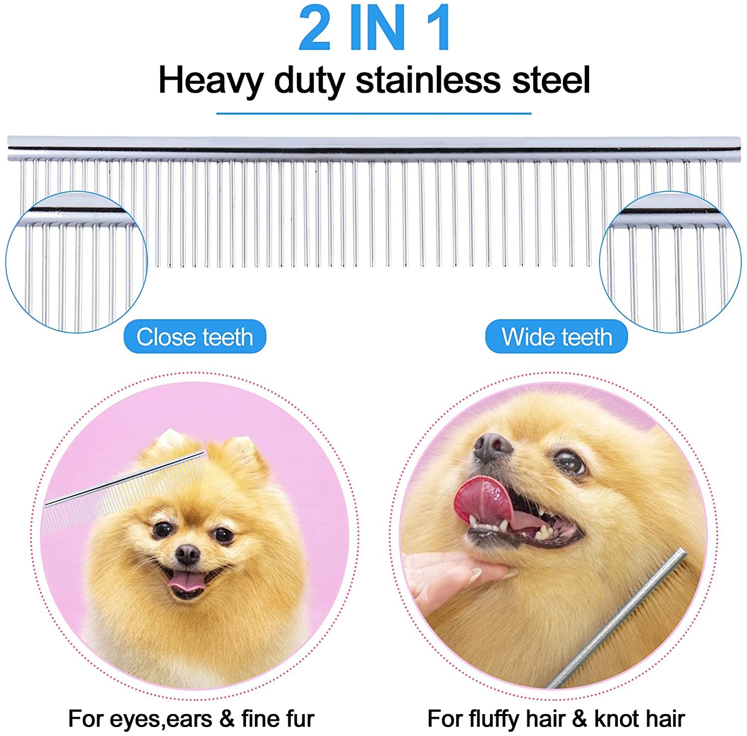 Qpets Dog Grooming Scissors Kit with Safety Round Tips Stainless Steel Professional Dog Hair Cutting Scissors - Thinning, Straight, Curved Shears and Comb for Long Short Hair for Dog Cats(3 PCS)