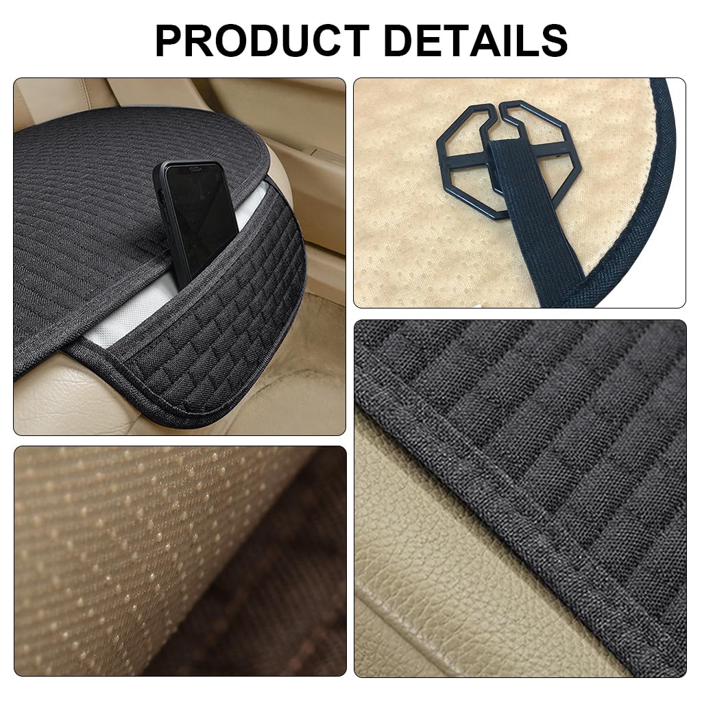 STHIRA 3Pcs Car Seat Covers Summer Breathable Front Seat Cushion Mat Flax Car Seat Cover with Storage Pouch Long Rear Seat Cover Anti-Slip Car Seat Cover Anti-Scratches Car Seat Protector Liner