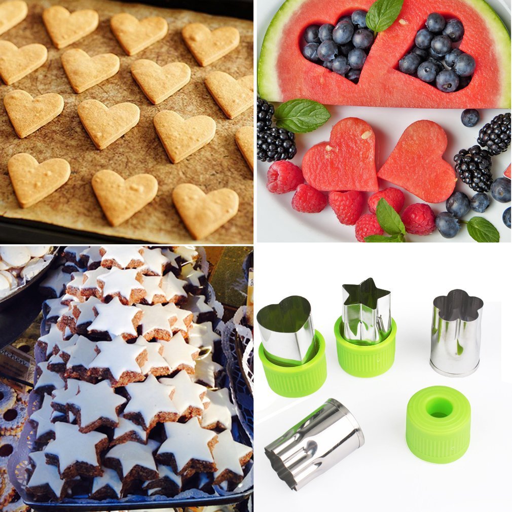 HASTHIP 10 Pcs Cookie Cutter Shapes Set, Stainless Steel Fruit Cutter Shapes Embossing Mold, Bread Sandwich Cutter for Kitchen, Baking Mold, Pastry Mold (Green)