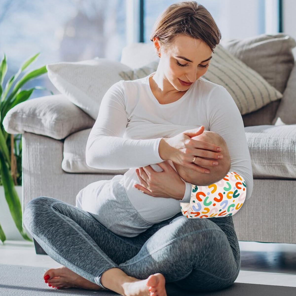 SNOWIE SOFT Breastfeeding Baby Pillow Mother Arm Pillow Soft Cotton Arm Support Pillow for Breastfeeding Mother Cute Print Pillow for Soothing, Breastfeeding, 23x18cm