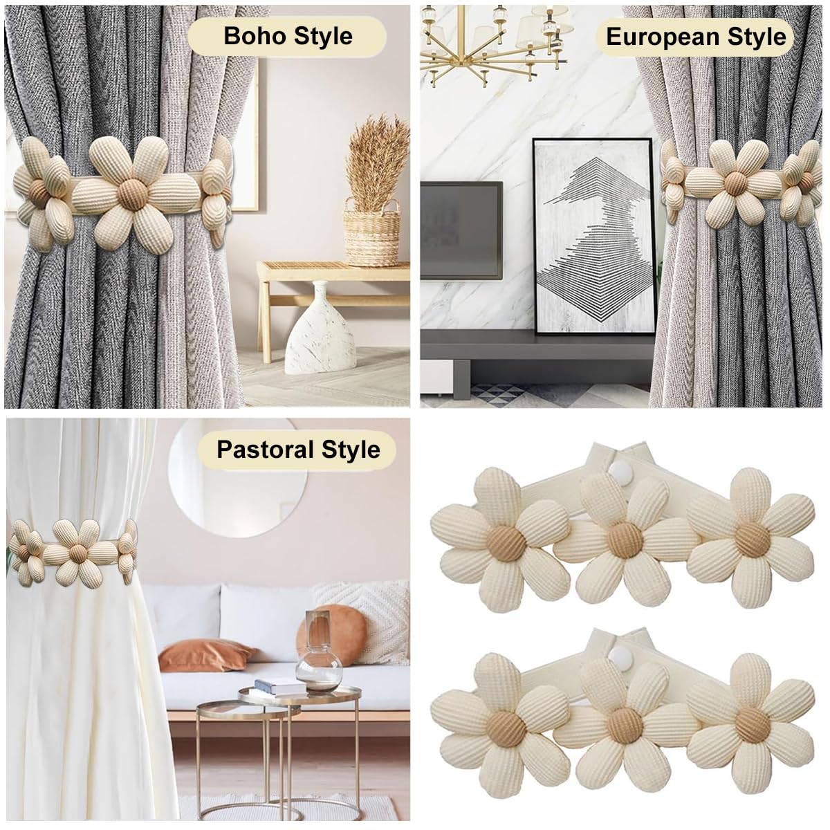 HASTHIP Curtain TieBacks, 2 Pack Pearl Curtain Tie Backs, Modern Decorative Curtain Holdbacks Holder with Elastic Cord Drapes Clips Buckle for Thin or Thick