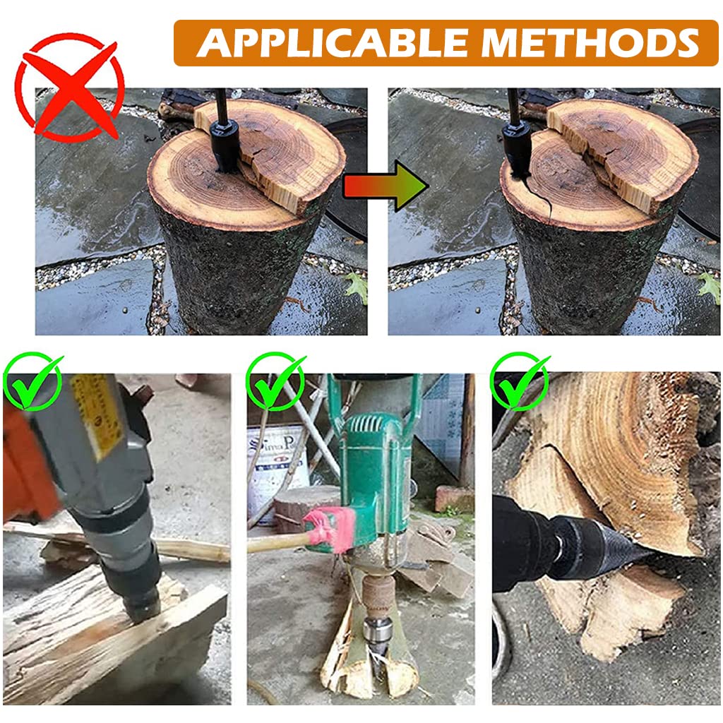 HASTHIP 32mm Wood Splitter Firewood Drill-Bit Set with 3pcs Drill Bit Adapter (Hex+Square+Round), Removable Firewood Log Splitter Drill Bit, Heavy Duty Wood Splitter Drill Bits